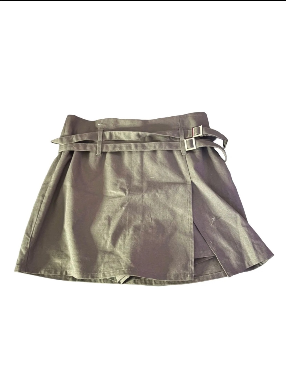 Camellia Grey Double Belted Asymmetric Wrap Mini Skort